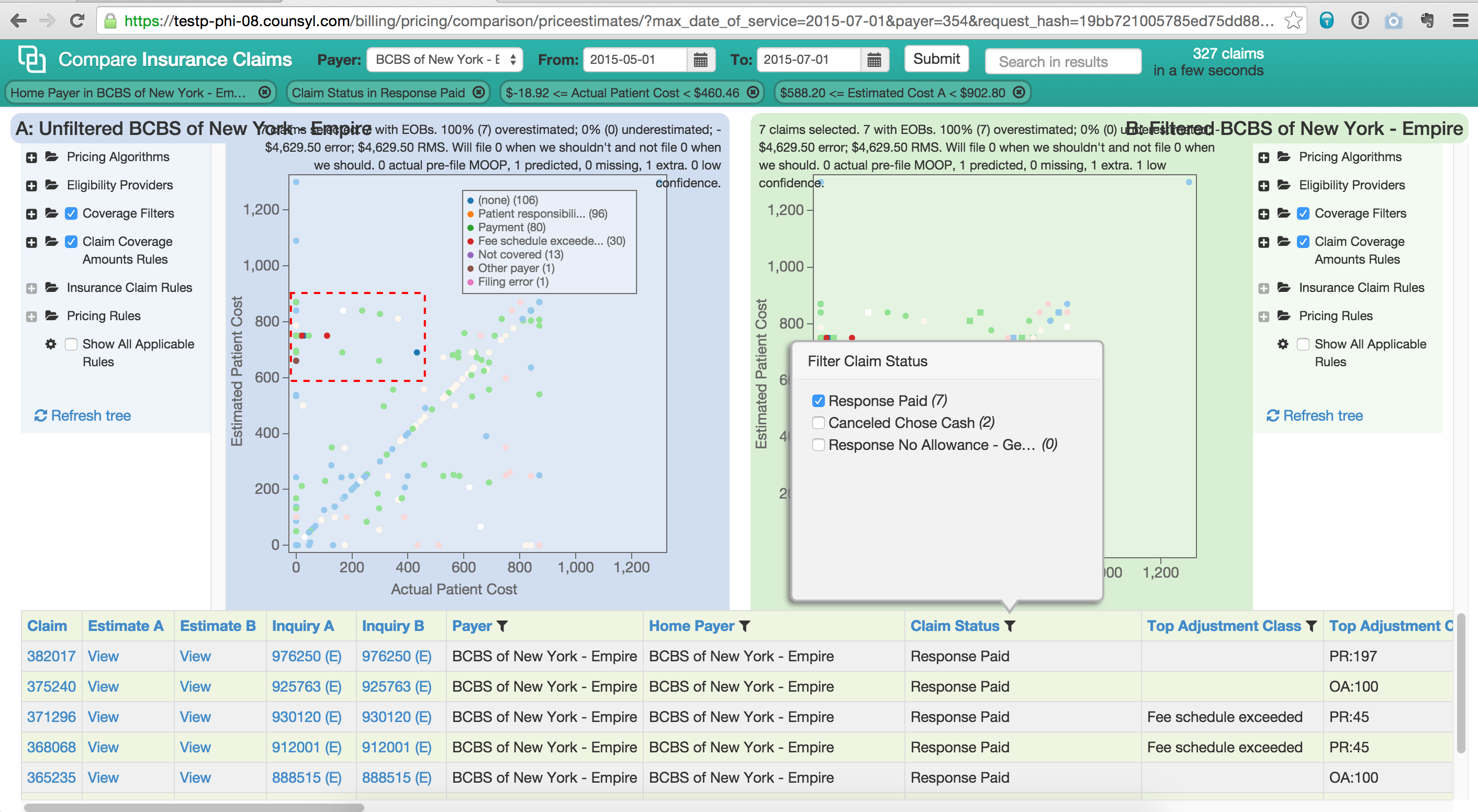 Comparison Tool Screenshot